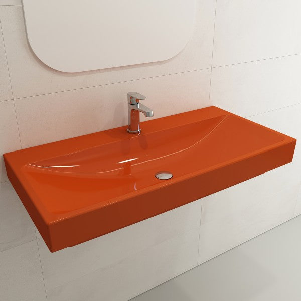 BOCCHI Scala Arch 39" Orange 1-Hole Wall-Mounted Fireclay Bathroom Sink
