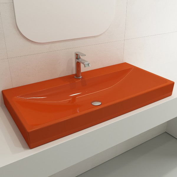 BOCCHI Scala Arch 39" Orange 1-Hole Wall-Mounted Fireclay Bathroom Sink