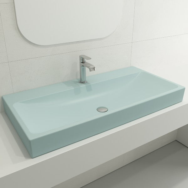 BOCCHI Scala Arch 39" Matte Ice Blue 1-Hole Wall-Mounted Fireclay Bathroom Sink