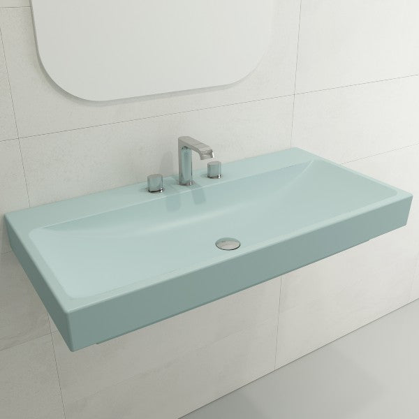 BOCCHI Scala Arch 39" Matte Ice Blue 3-Hole Wall-Mounted Fireclay Bathroom Sink