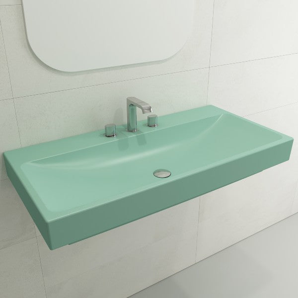 BOCCHI Scala Arch 39" Matte Mint Green 3-Hole Wall-Mounted Fireclay Bathroom Sink