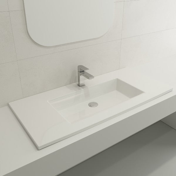 BOCCHI Ravenna 40" White Fireclay 1-Hole Wall-Mounted Bathroom Sink with Overflow