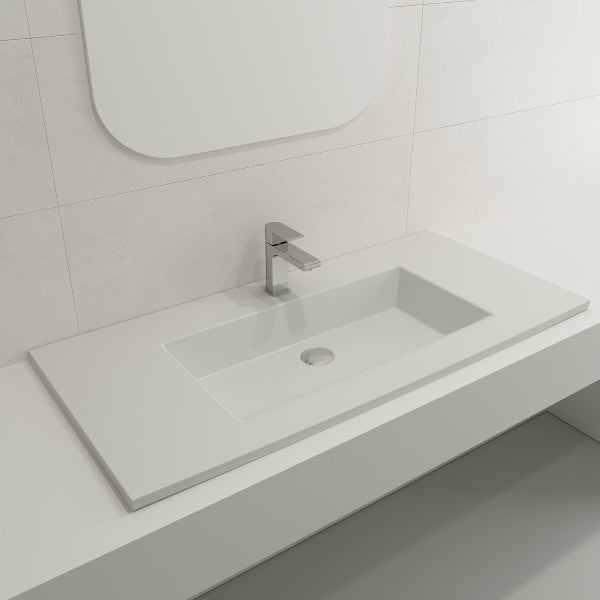 BOCCHI Ravenna 40" Matte White Fireclay 1-Hole Wall-Mounted Bathroom Sink with Overflow