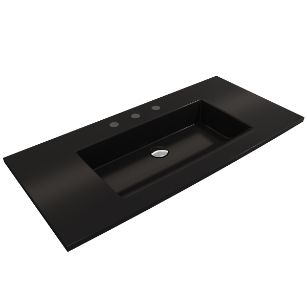 BOCCHI Ravenna 40" Matte Black Fireclay 3-Hole Wall-Mounted Bathroom Sink with Overflow