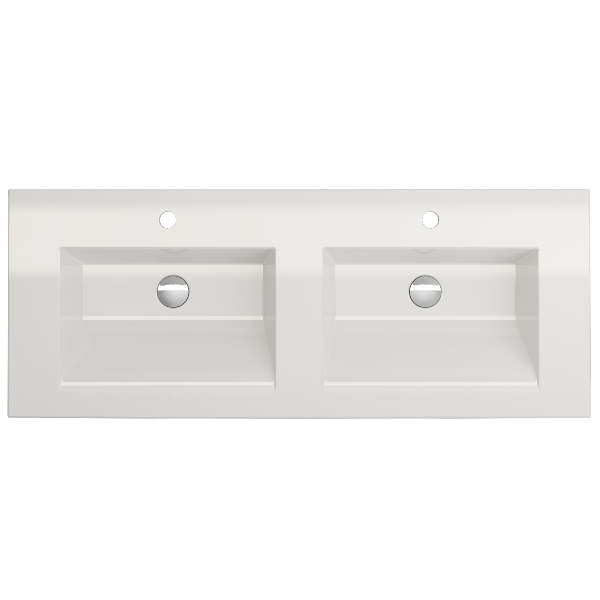 BOCCHI Ravenna 48" White Double Bowl Fireclay Wall-Mounted Bathroom Sink with Two 1-Hole Faucets