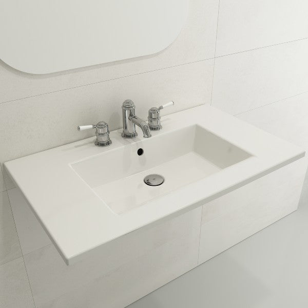 BOCCHI Ravenna 32" White 1-Hole Fireclay Wall-Mounted Bathroom Sink with Overflow