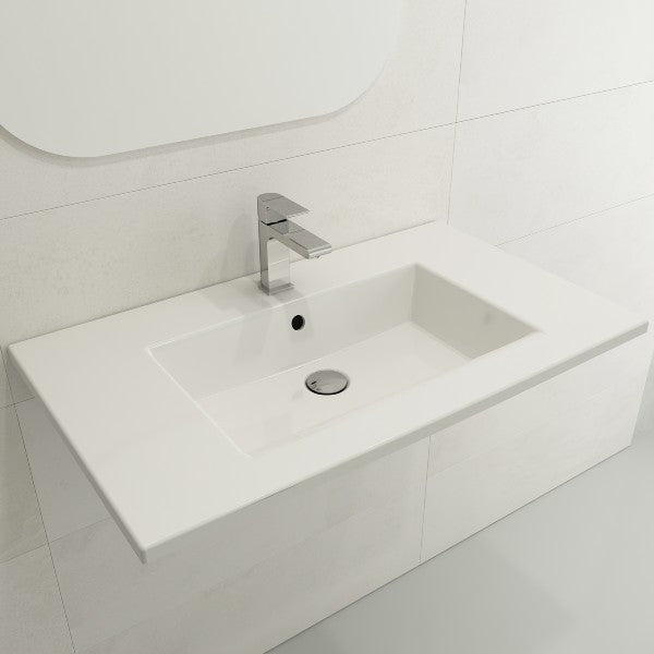 BOCCHI Ravenna 32" White 3-Hole Fireclay Wall-Mounted Bathroom Sink with Overflow