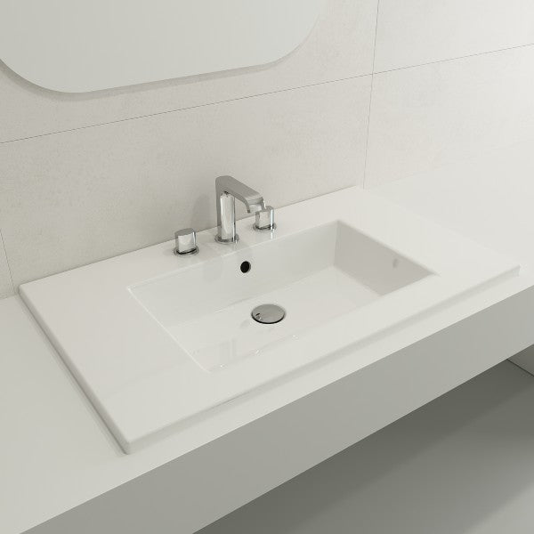 BOCCHI Ravenna 32" White 3-Hole Fireclay Wall-Mounted Bathroom Sink with Overflow