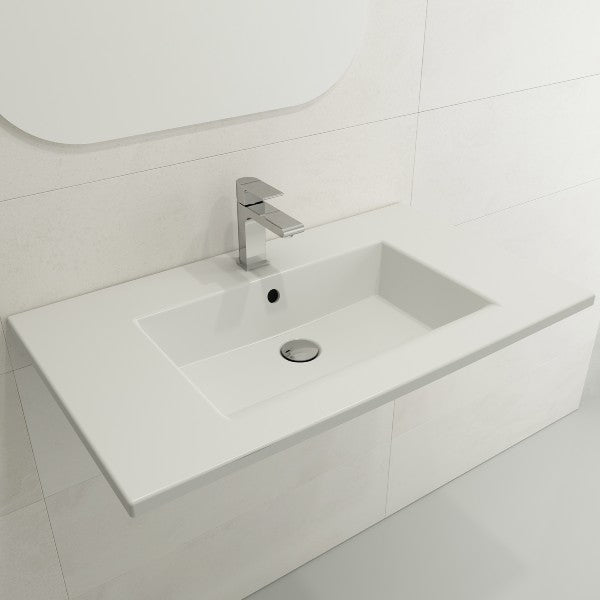 BOCCHI Ravenna 32" Matte White 3-Hole Fireclay Wall-Mounted Bathroom Sink with Overflow