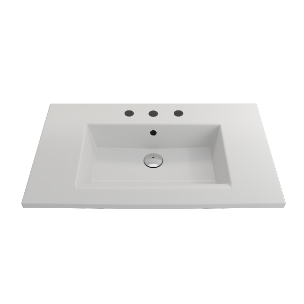 BOCCHI Ravenna 32" Matte White 3-Hole Fireclay Wall-Mounted Bathroom Sink with Overflow
