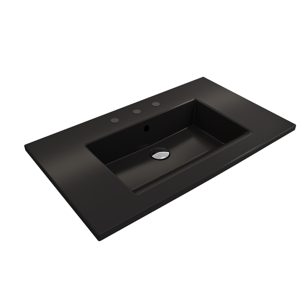 BOCCHI Ravenna 32" Matte Black 3-Hole Fireclay Wall-Mounted Bathroom Sink with Overflow