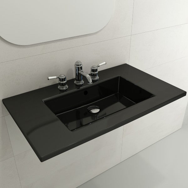 BOCCHI Ravenna 32" Black 1-Hole Fireclay Wall-Mounted Bathroom Sink with Overflow