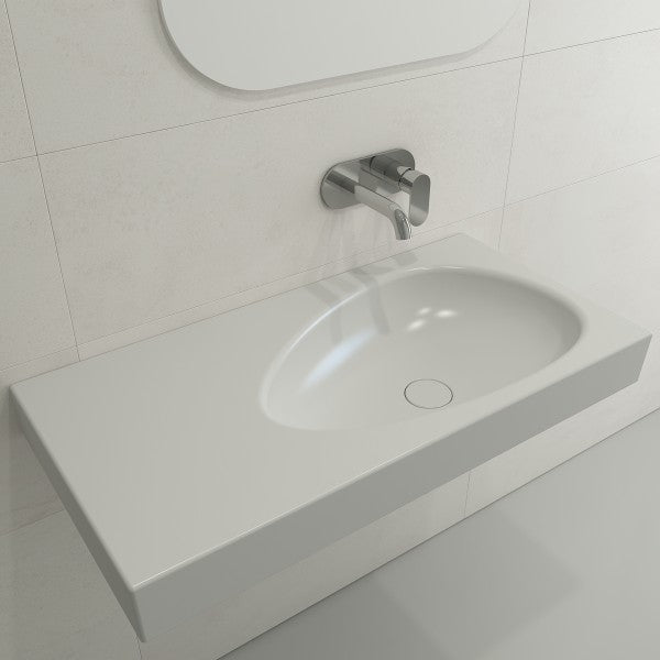 BOCCHI Etna 35" Matte White Fireclay Wall-Mounted Bathroom Sink w/ Matching Drain Cover