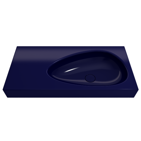 BOCCHI Etna 35" Sapphire Blue Fireclay Wall-Mounted Bathroom Sink w/ Matching Drain Cover