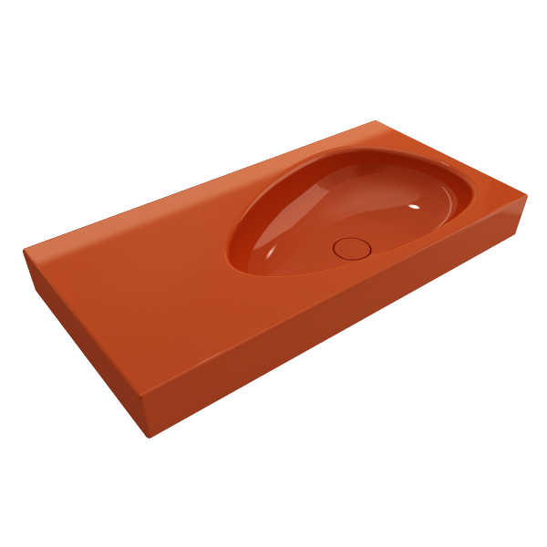 BOCCHI Etna 35" Orange Fireclay Wall-Mounted Bathroom Sink w/ Matching Drain Cover