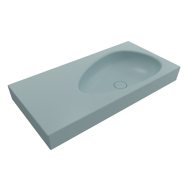 BOCCHI Etna 35" Matte Ice Blue Fireclay Wall-Mounted Bathroom Sink w/ Matching Drain Cover