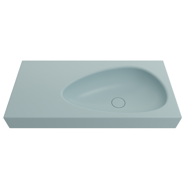 BOCCHI Etna 35" Matte Ice Blue Fireclay Wall-Mounted Bathroom Sink w/ Matching Drain Cover