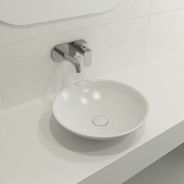 BOCCHI Venezia 15" Matte White Fireclay Vessel Bathroom Sink with Matching Drain Cover