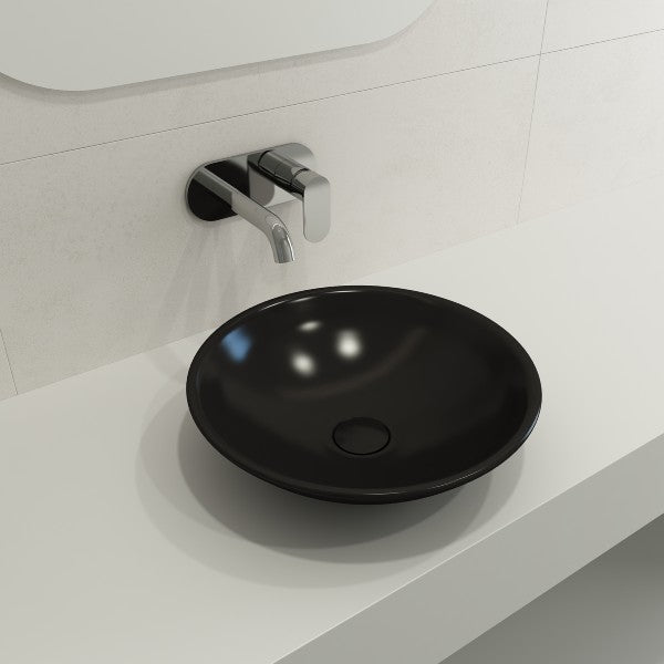 BOCCHI Venezia 15" Matte Black Fireclay Vessel Bathroom Sink with Matching Drain Cover