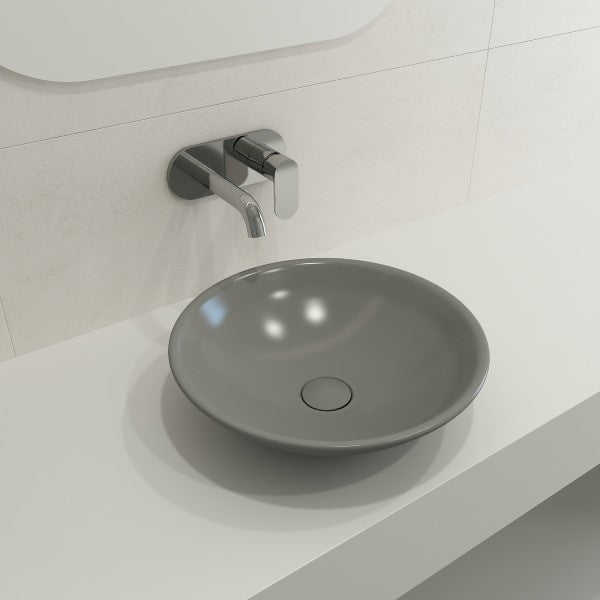 BOCCHI Venezia 15" Matte Gray Fireclay Vessel Bathroom Sink with Matching Drain Cover
