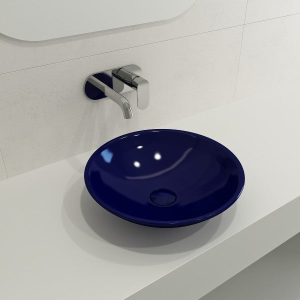 BOCCHI Venezia 15" Sapphire Blue Fireclay Vessel Bathroom Sink with Matching Drain Cover
