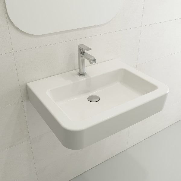 BOCCHI Parma 25" White 1-Hole Fireclay Wall-Mounted Bathroom Sink with Overflow