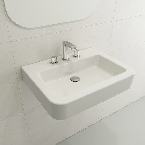 BOCCHI Parma 25" White 3-Hole Fireclay Wall-Mounted Bathroom Sink with Overflow