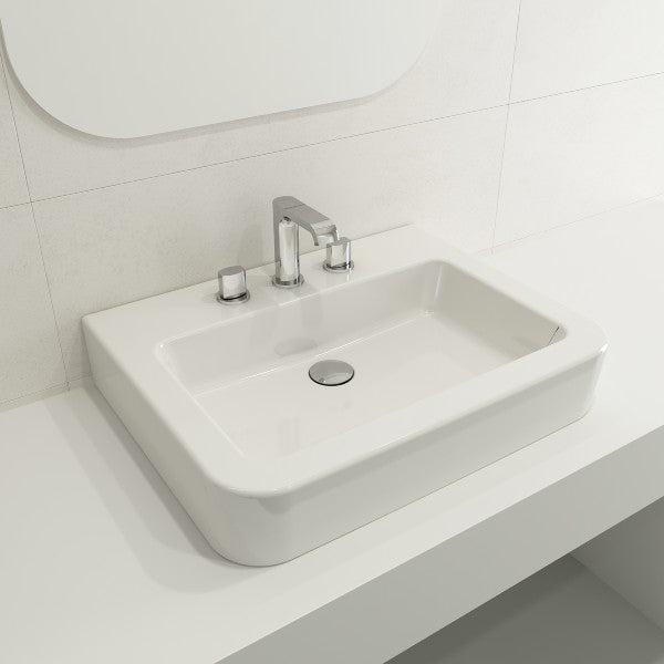 BOCCHI Parma 25" White 3-Hole Fireclay Wall-Mounted Bathroom Sink with Overflow