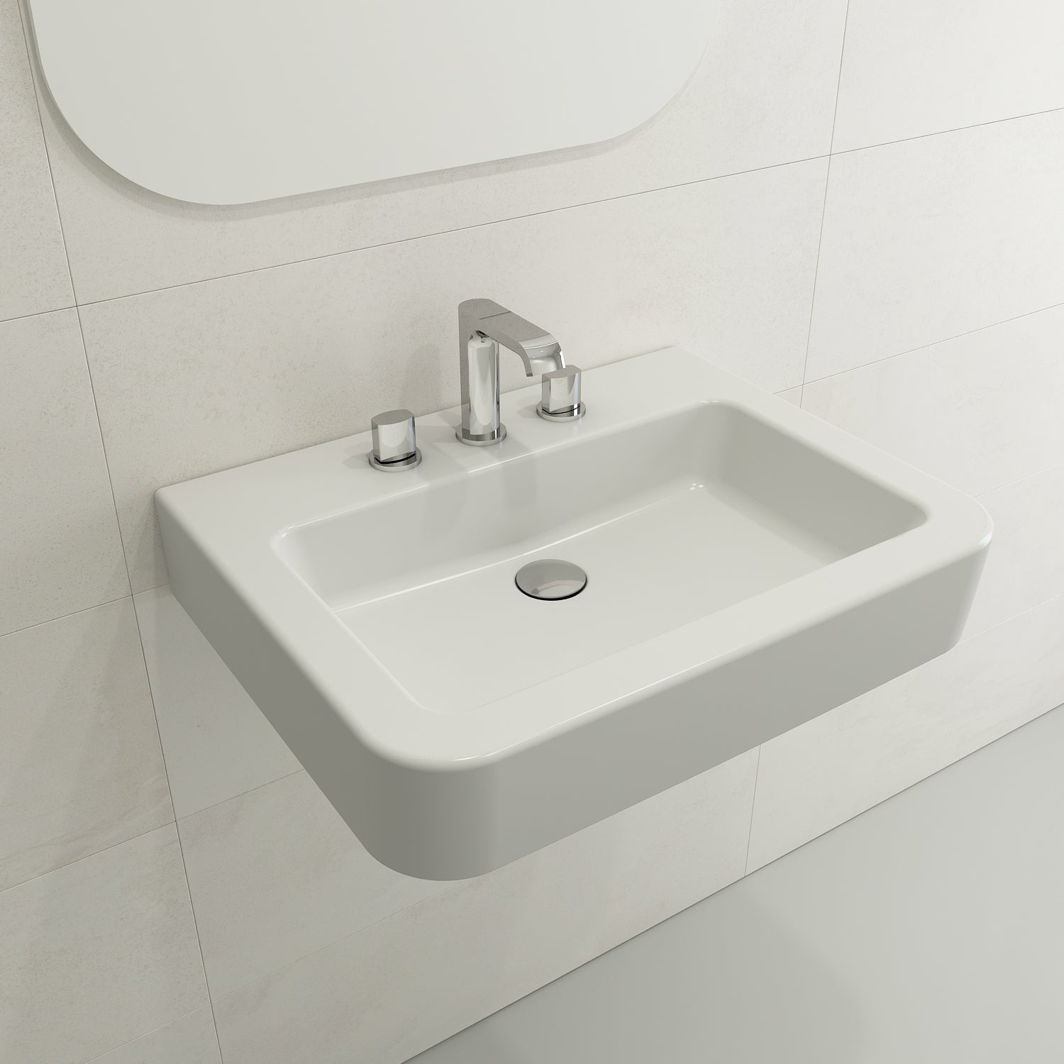 BOCCHI Parma 25" Matte White 3-Hole Fireclay Wall-Mounted Bathroom Sink with Overflow