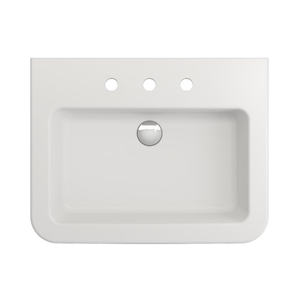 BOCCHI Parma 25" Matte White 3-Hole Fireclay Wall-Mounted Bathroom Sink with Overflow