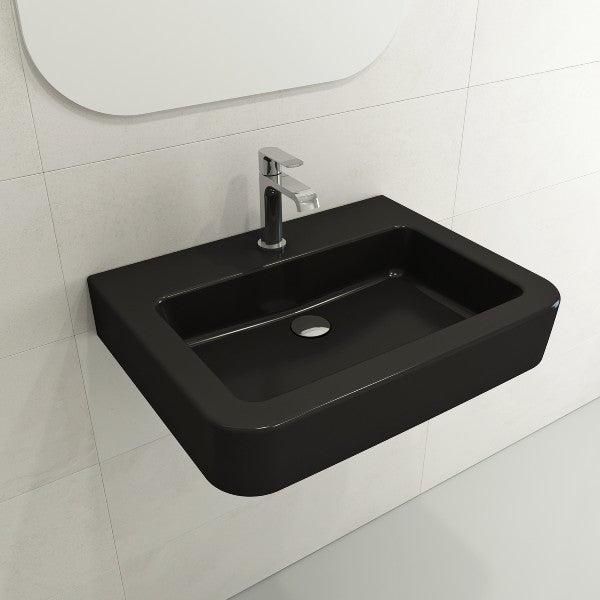 BOCCHI Parma 25" Matte Black 1-Hole Fireclay Wall-Mounted Bathroom Sink with Overflow
