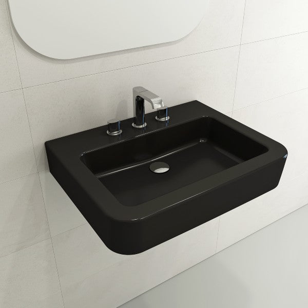 BOCCHI Parma 25" Matte Black 3-Hole Fireclay Wall-Mounted Bathroom Sink with Overflow