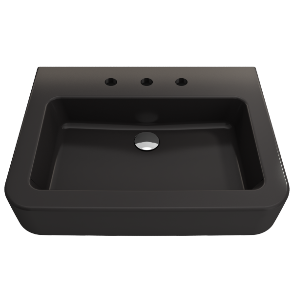 BOCCHI Parma 25" Matte Black 3-Hole Fireclay Wall-Mounted Bathroom Sink with Overflow