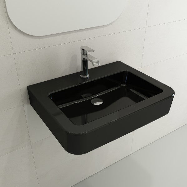 BOCCHI Parma 25" Black 1-Hole Fireclay Wall-Mounted Bathroom Sink with Overflow