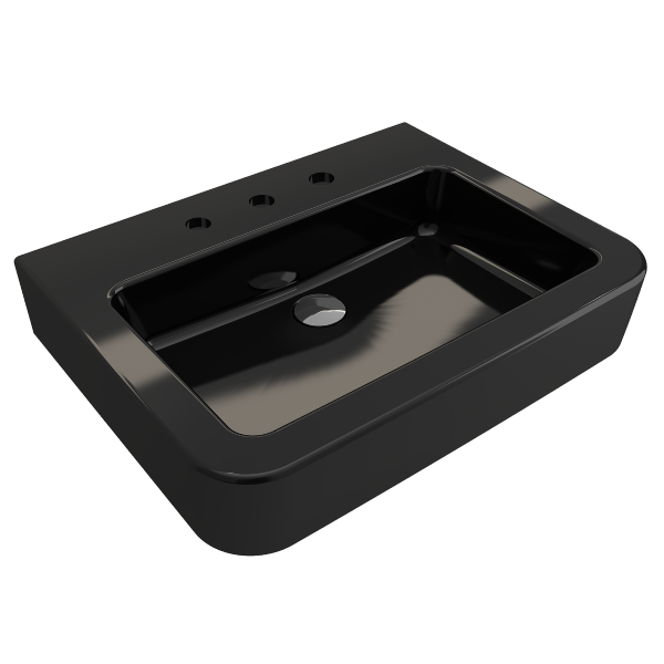 BOCCHI Parma 25" Black 3-Hole Fireclay Wall-Mounted Bathroom Sink with Overflow