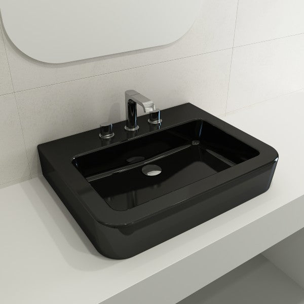 BOCCHI Parma 25" Black 3-Hole Fireclay Wall-Mounted Bathroom Sink with Overflow