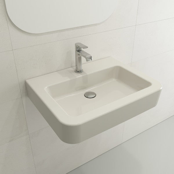 BOCCHI Parma 25" Biscuit 1-Hole Fireclay Wall-Mounted Bathroom Sink with Overflow