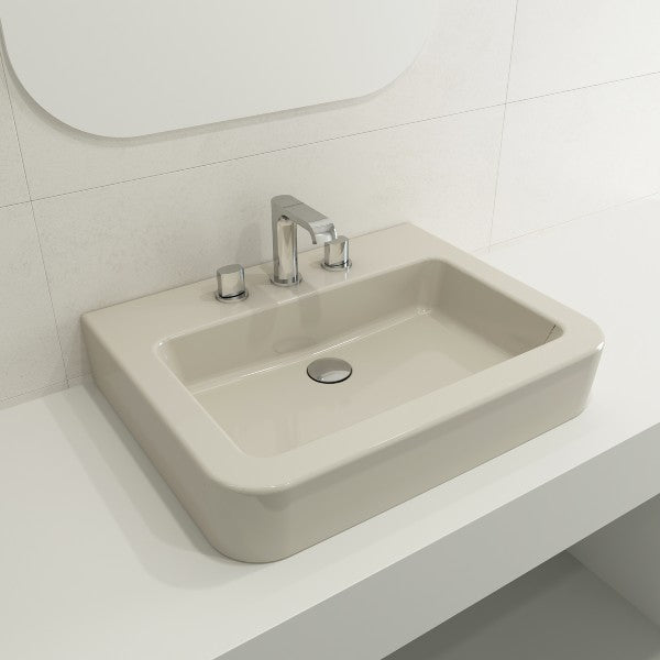 BOCCHI Parma 25" Biscuit 3-Hole Fireclay Wall-Mounted Bathroom Sink with Overflow
