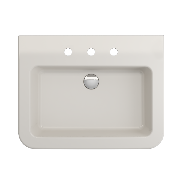 BOCCHI Parma 25" Biscuit 3-Hole Fireclay Wall-Mounted Bathroom Sink with Overflow