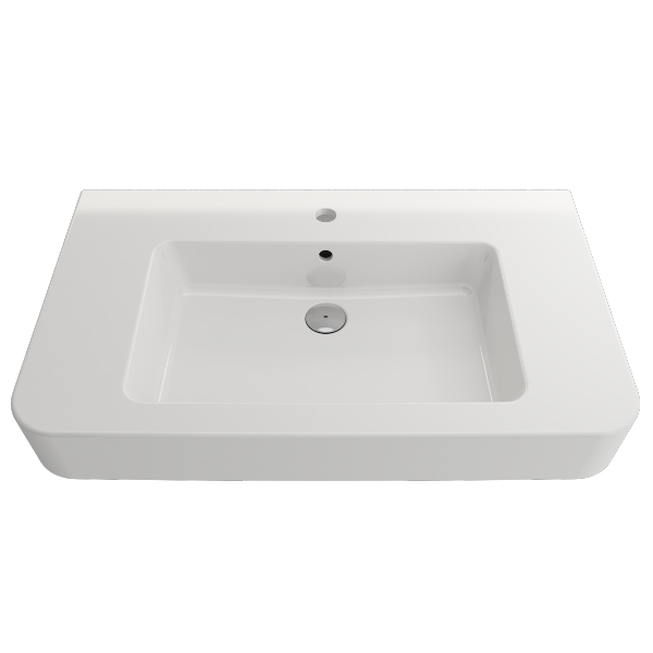 BOCCHI Parma 33" White 1-Hole Fireclay  Wall-Mounted Bathroom Sink with Overflow