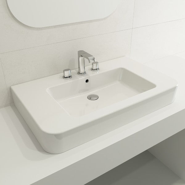 BOCCHI Parma 33" White 3-Hole Fireclay  Wall-Mounted Bathroom Sink with Overflow