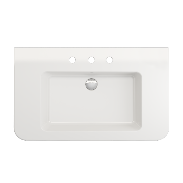BOCCHI Parma 33" White 3-Hole Fireclay  Wall-Mounted Bathroom Sink with Overflow