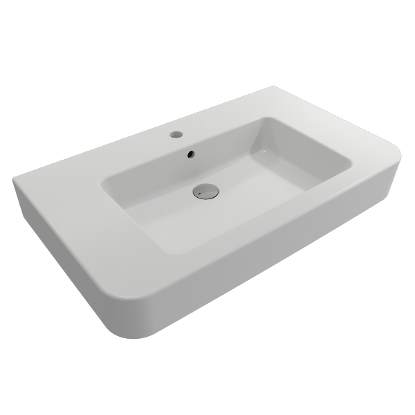 BOCCHI Parma 33" Matte White 1-Hole Fireclay  Wall-Mounted Bathroom Sink with Overflow