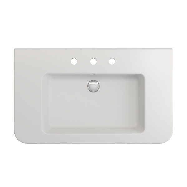 BOCCHI Parma 33" Matte White 3-Hole Fireclay  Wall-Mounted Bathroom Sink with Overflow