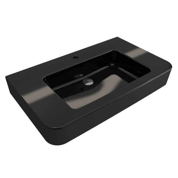 BOCCHI Parma 33" Black 1-Hole Fireclay  Wall-Mounted Bathroom Sink with Overflow