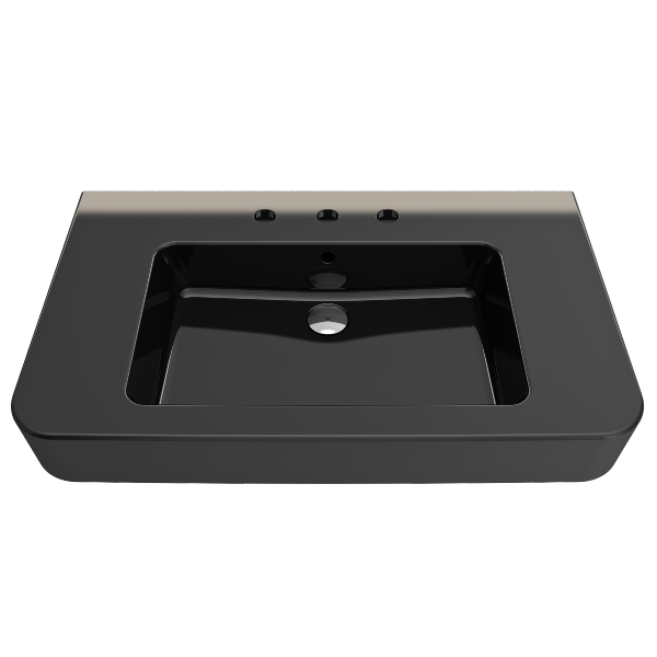 BOCCHI Parma 33" Black 3-Hole Fireclay  Wall-Mounted Bathroom Sink with Overflow