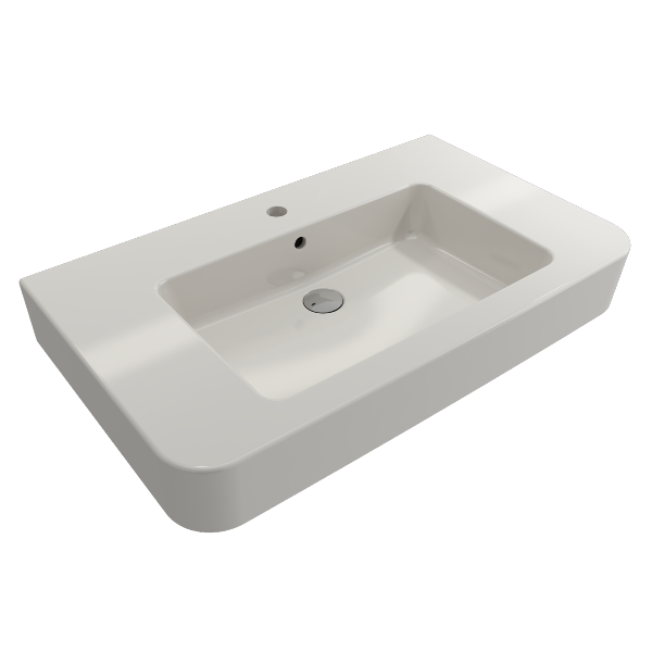 BOCCHI Parma 33" Biscuit 1-Hole Fireclay  Wall-Mounted Bathroom Sink with Overflow