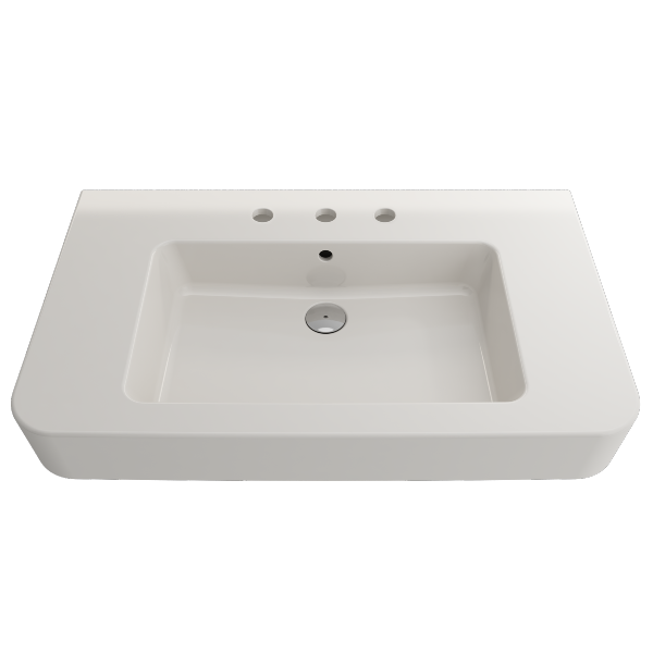 BOCCHI Parma 33" Biscuit 3-Hole Fireclay  Wall-Mounted Bathroom Sink with Overflow