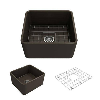 Bocchi Classico 20" Brown Fireclay Single Bowl Farmhouse Sink w/ Grid - Annie & Oak