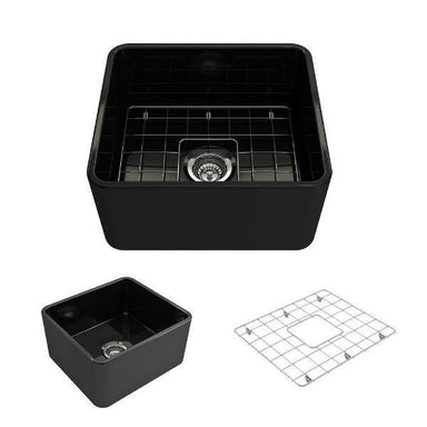 Bocchi Classico 20" Black Fireclay Single Bowl Farmhouse Sink w/ Grid - Annie & Oak
